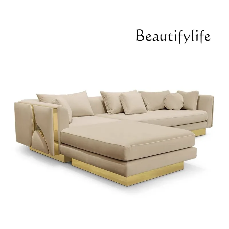 Light luxury cloth splicing hair combination designer villa large flat floor living room high-end fabric Italian minimalist sofa