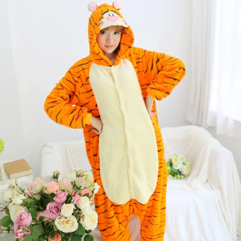 Винни Пух и Блустерный День Тигра Кигуруми Пижамы Зимние Фланелевые Пижамы Для Взрослых Детей Мужчин Женщин Мультфильм Косплей Костюм