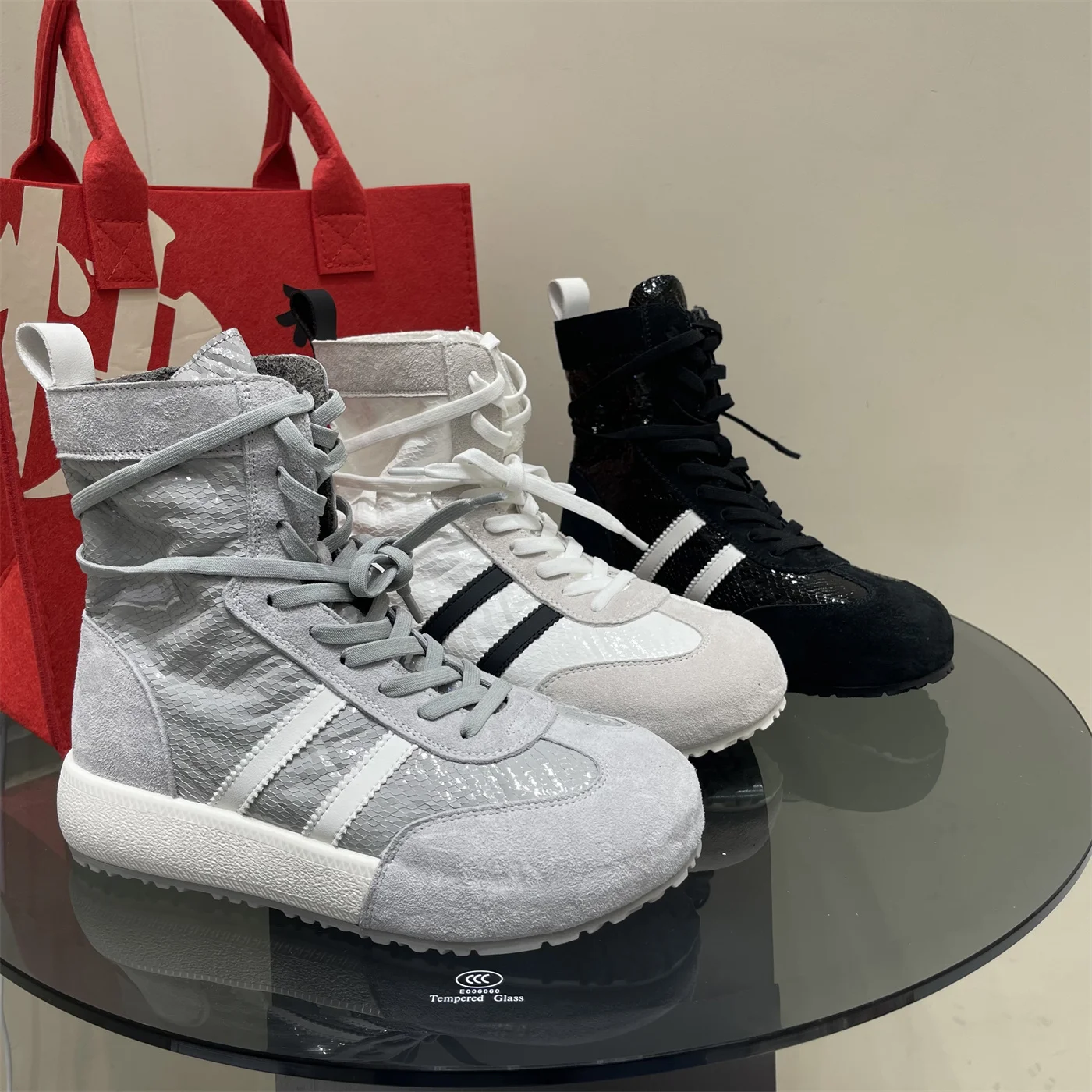 

Высокие боксерские кроссовки женские 2025 тонкие повседневные тонкие ботинки с круглым носком и высоким берцем на шнуровке