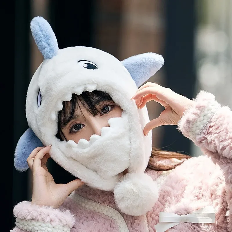 الشتاء الدافئة خوذة تزلج غطاء الكرتون دفئا القرش الزخرفية خوذة غطاء قبعة الشتاء الدراجات الحرارية خوذة تزلج أفخم قبعة