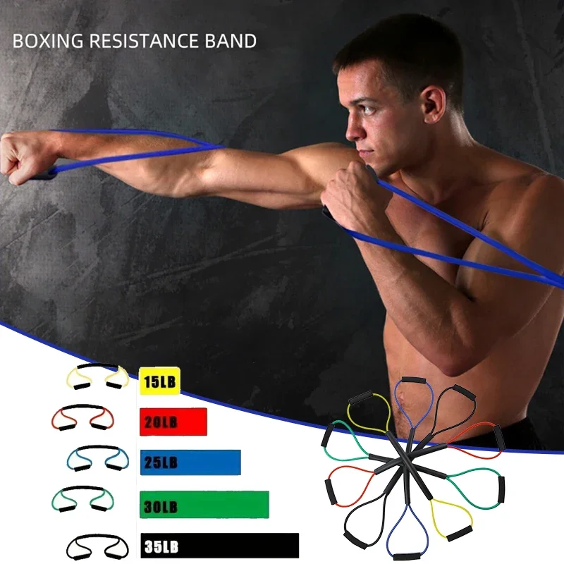 1PC Boxing Training Resistance Band Muay Thai Punching Speed Training 8-figure Puller Elastic Rope Fighting Fitness Equipment