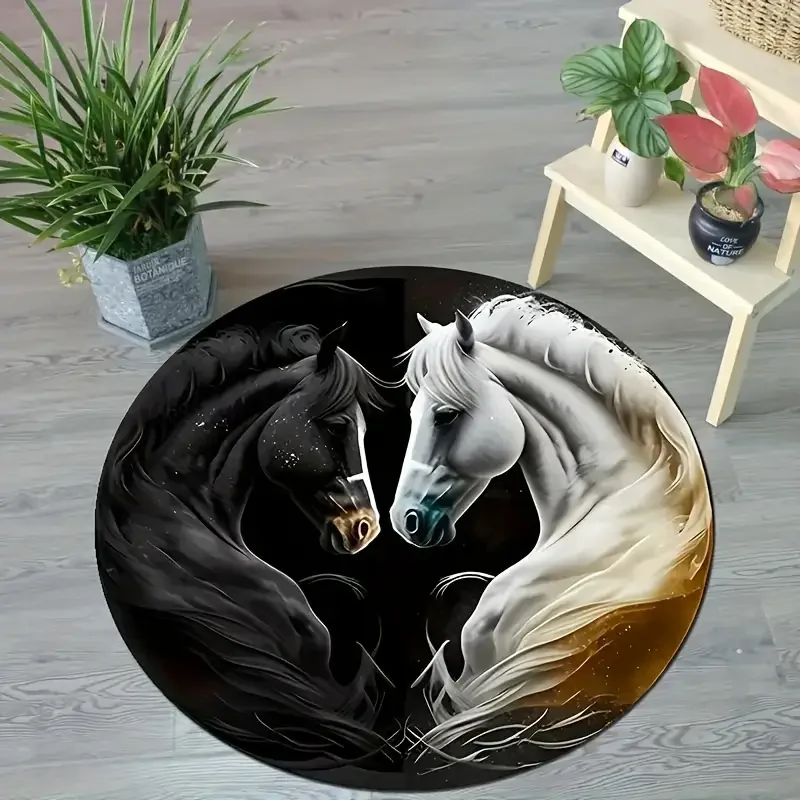 

Horse Print Round Area Rug – Non-Slip, Machine Washable Floor Mat for Bedroom, Living Room & Home Decor