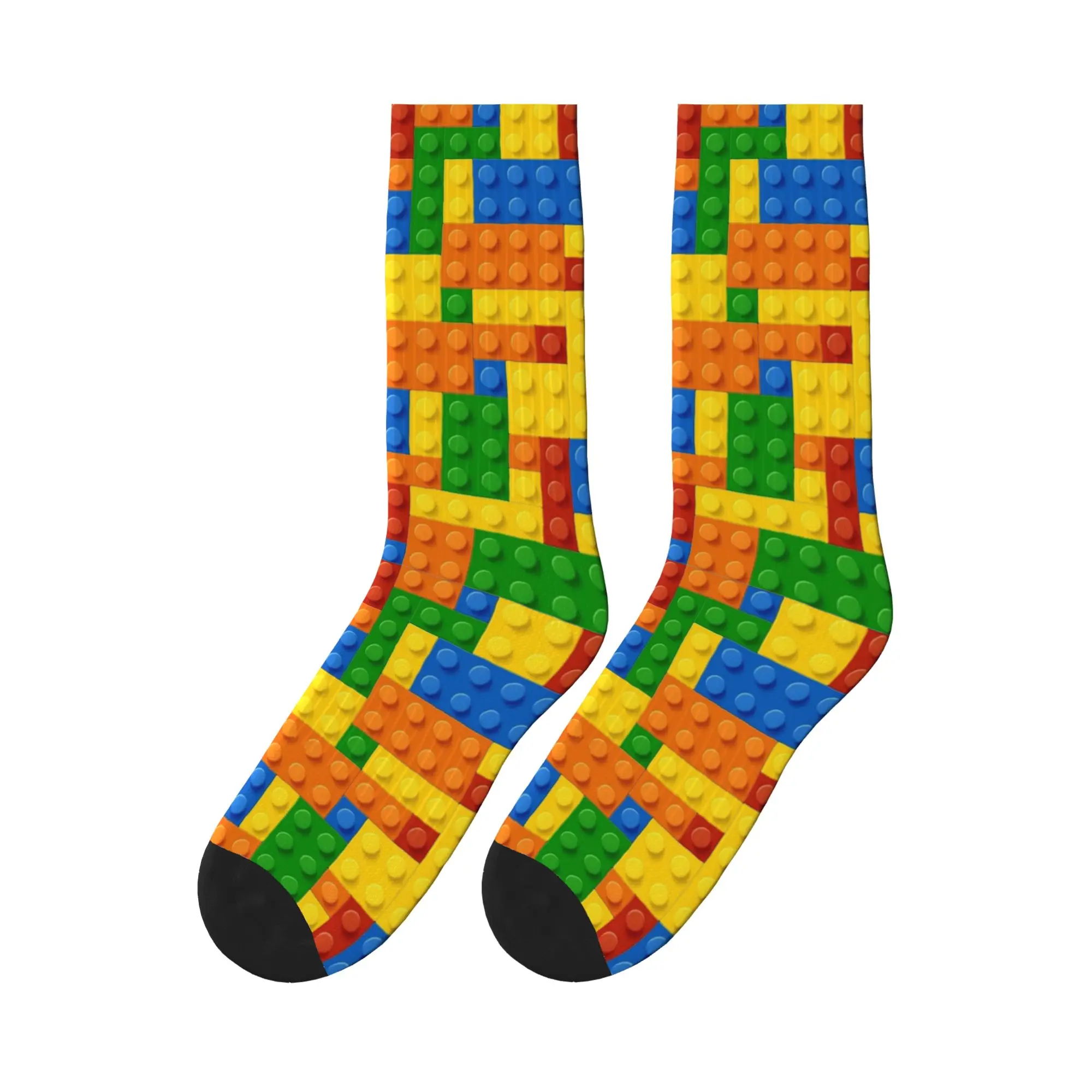 Men's Socks Pink Purple Gradient Building Blocks Stockings Non Slip Quality Socks Spring Fashion Custom Outdoor Sports Socks