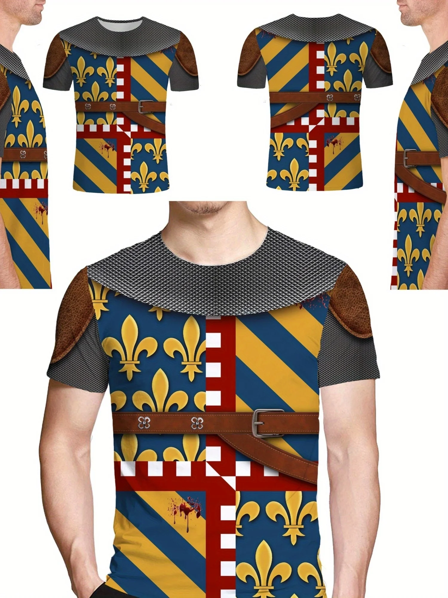 3D Print Medieval European Knight Armor Graphic T-Shirt - Short Sleeve, Breathable & Stretchy Fabric, Ideal for Fitness,