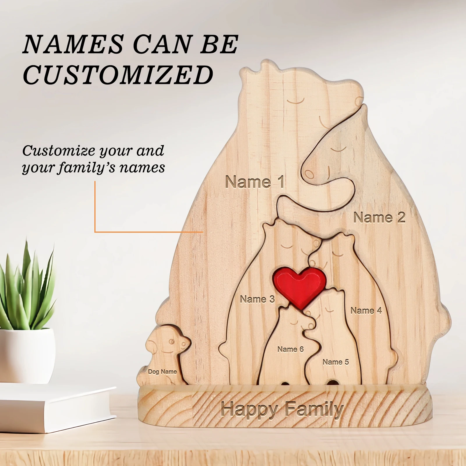 

DIY Family Names Wooden Puzzle Personalised Bear Family Theme Art Puzzles Desktop Ornament Home Deco Customized Gift For Family