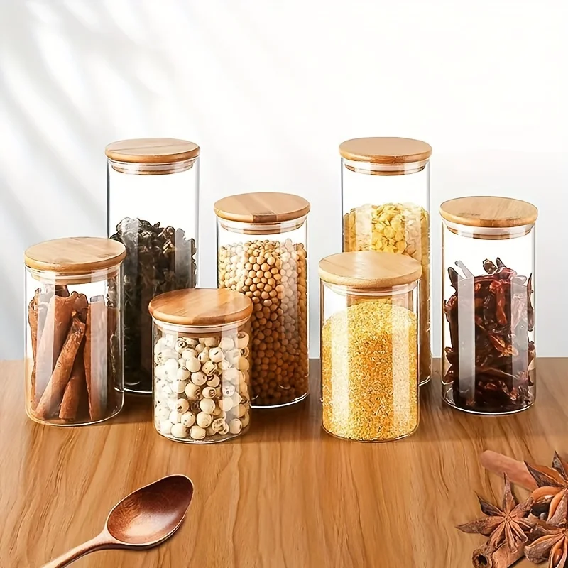 18oz Glass Jars With Airtight Lids, Candy Jars, Food Storage Containers With Bamboo Lids, For Tea, Coffee, Spice, Candy, Cookies