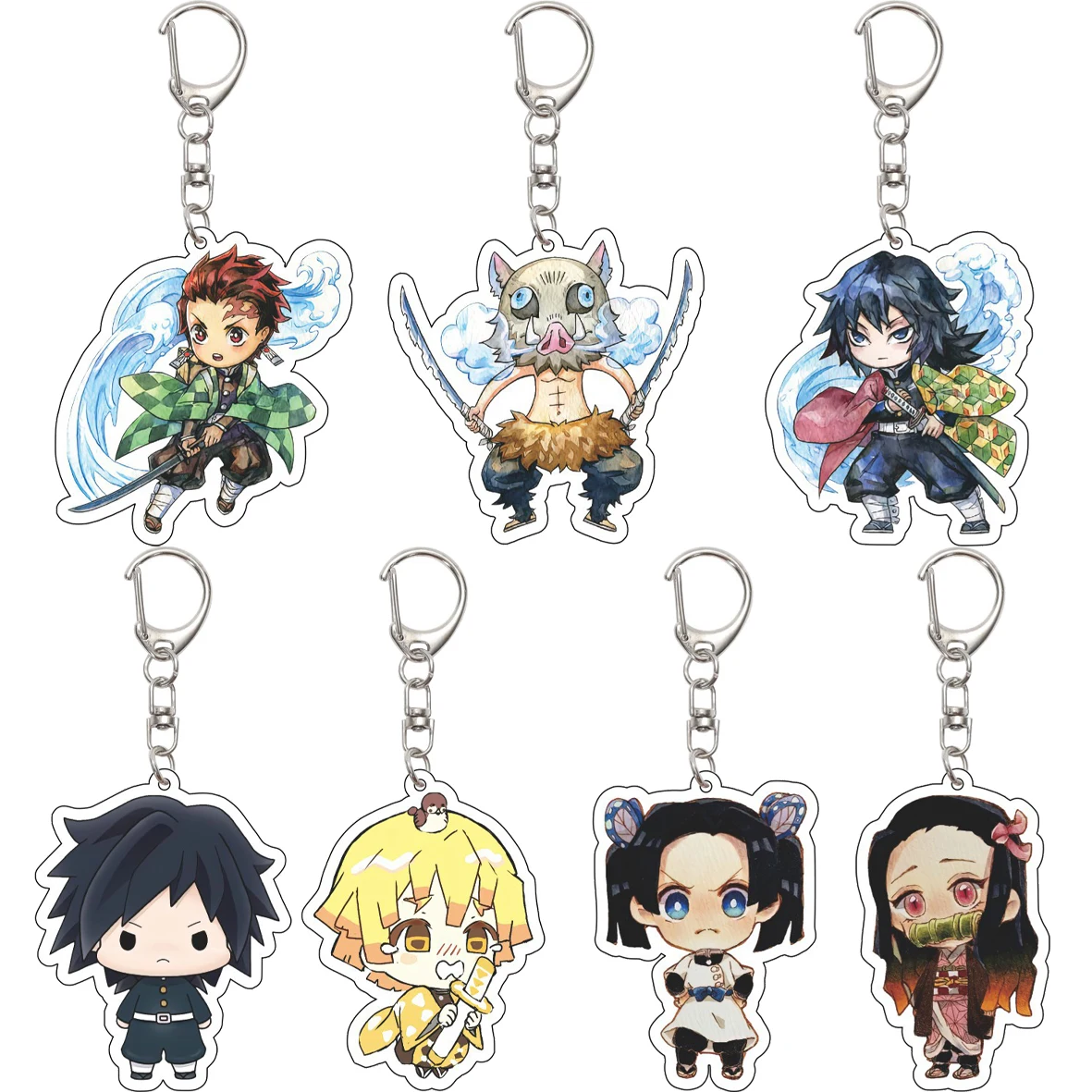 55MM Schlüsselanhänger Anime Demon Slayer Kamado Nezuko Kamado Tanjiro Agatsuma Zenitsu Hashibira Inosuke Acryl-Schlüsselanhänger Niedliche Geschenke