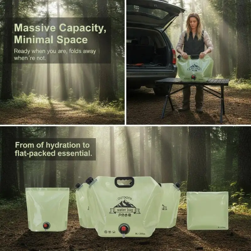 Foldable Outdoor Water Storage Bag Leak Proof Valve Large Capacity BPA Free for Camping Hiking Backpacking Trips