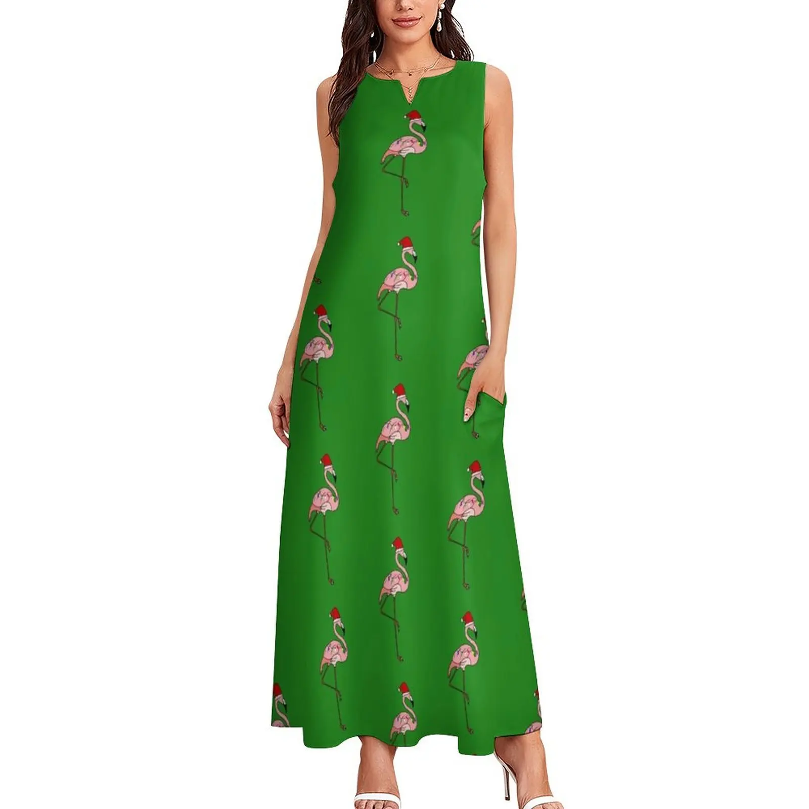 Tropical Christmas Lights Santa Pink Flamingo Long Dress evening dresses women summer dresses womens 2025 Dress