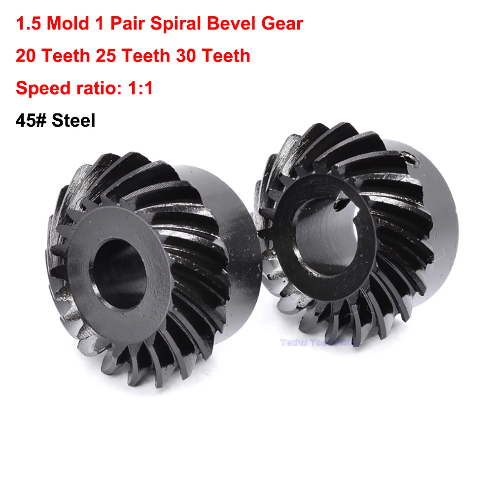 

1 Pair Spiral Bevel Gear 45# Steel 1.5 Mold 20 Teeth 25 Teeth 30 Teeth 1 Set Left-hand And Right-hand Bevel Gear Keyway Bore