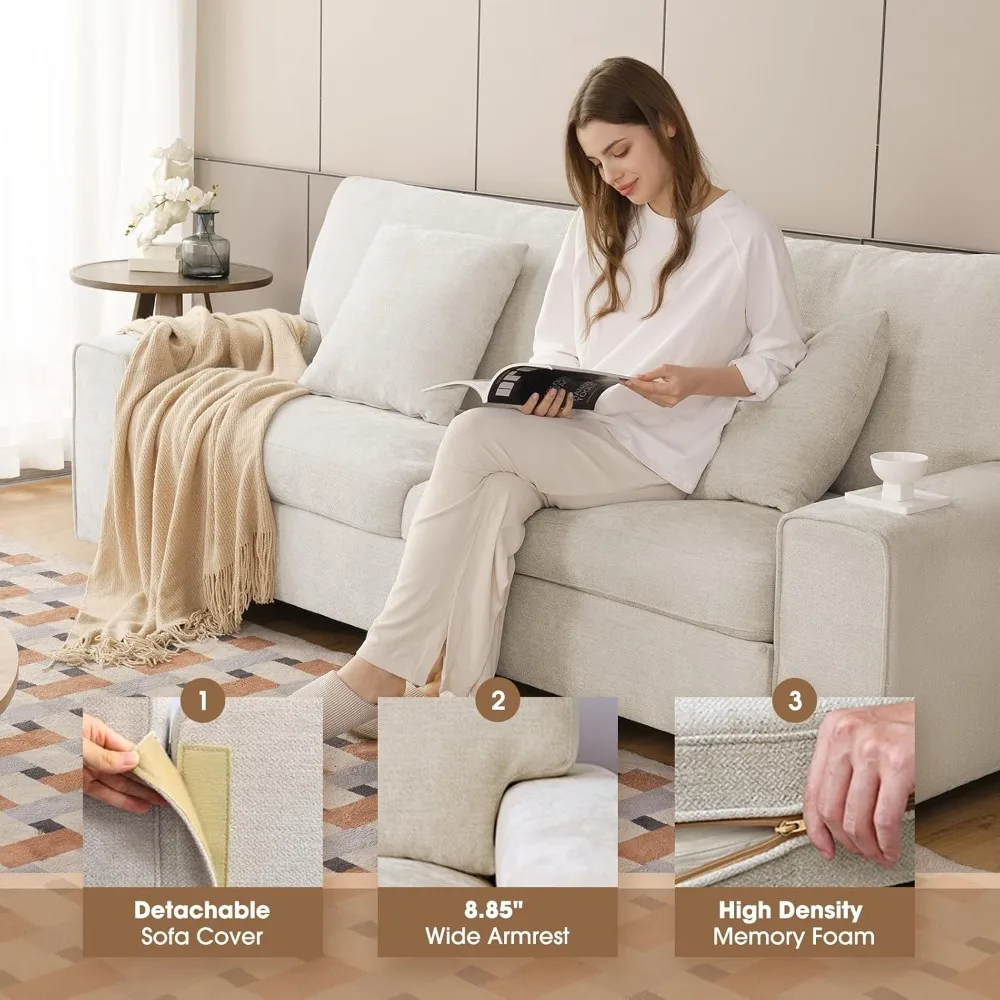 

Modern Loveseat Sofa for Living Room,Chenille Recliner, Removable Cover, Spring Cushions,(71.25inch，Beige) Office Sofas