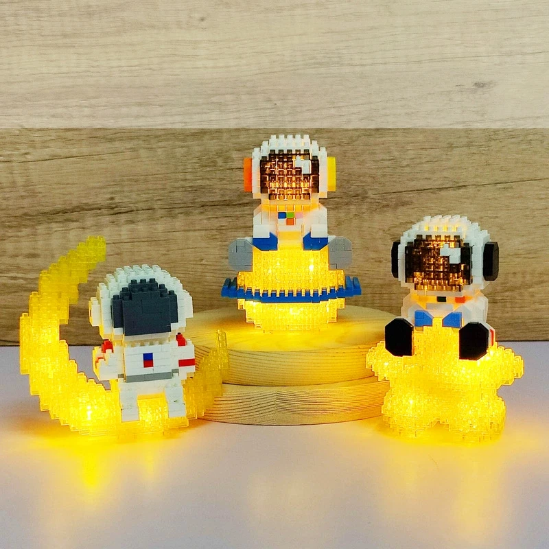 Micro Particle Building Blocks | Creative Space Aerospace Glowing Astronaut Figure With Light | DIY Bricks Set Educational Toys