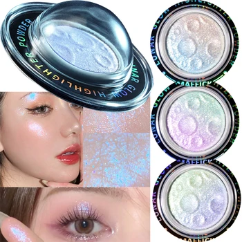 플래닛 하이라이터 파우더 래디언트 쉬머, 3D 스파클, 요정 파우더 뷰티 브라이트닝, 페이스 쉐이딩 컨투어 하이라이트 메이크업, 3 in 1 