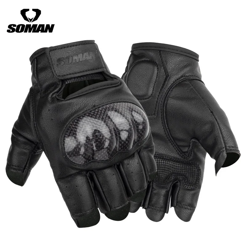 SOMAN Motorcycle Gloves Half Finger Leather Guantes Moto Verano Luvas Ciclismo Gant Cycling Fingerless Gloves