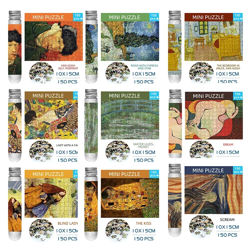 150pcs Mini Test Tube Puzzle Van Gogh Self-Portrait Famous Painting Educational Game Home Decor Festival Gift  puzzles for kids