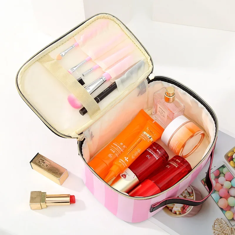 2021 Makeup Case Leather Portable Women Cosmetic Bag Multifunction Travel Toiletry Storage Organize Handbag Waterproof Female