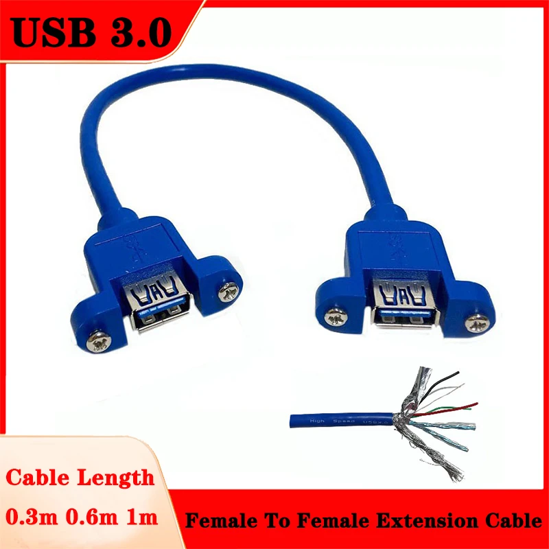 1Pcs 5Pcs 10Pcs USB 3.0 Female To Female With Ear Extension Cable And Screw Hole For Fixed Panel Cable USB F/F Data Cable