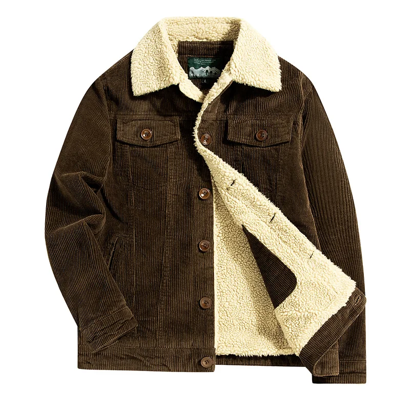 Sherpa Thick Corduroy Lapel Jacket Men's Vintage Warm Outerwear