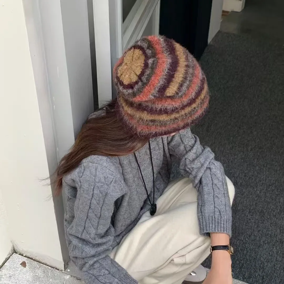 مخطط قبعات حريمي محبوكة للنساء والرجال الشتاء أفخم الدافئة Skullies قبعة للجنسين في الهواء الطلق Coldproof تزلج الأذن حماية قبعات Gorro