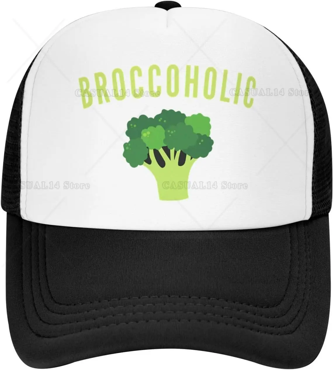 Vegan brokoli Broccoholic topi Trucker jaring lucu dapat diatur untuk dewasa topi klasik uniseks topi memancing hitam