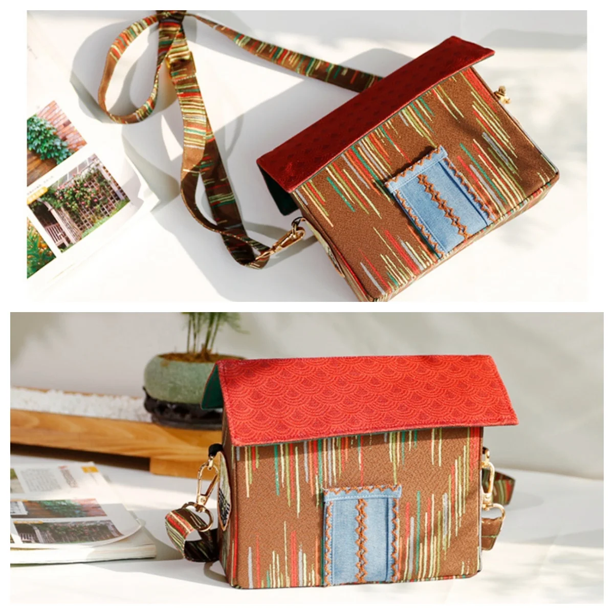 Creative House Shaped Women Handbags Messenger Crossbody Bag Shoulder Bag, Special Gift for House Warming, 100% Handmade Vintage