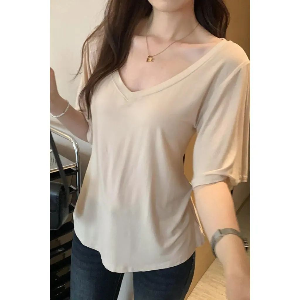 

Женская свободная белая футболка с короткими рукавами, летняя новая стильная однотонная универсальная футболка Royal Sister's Spicy Look