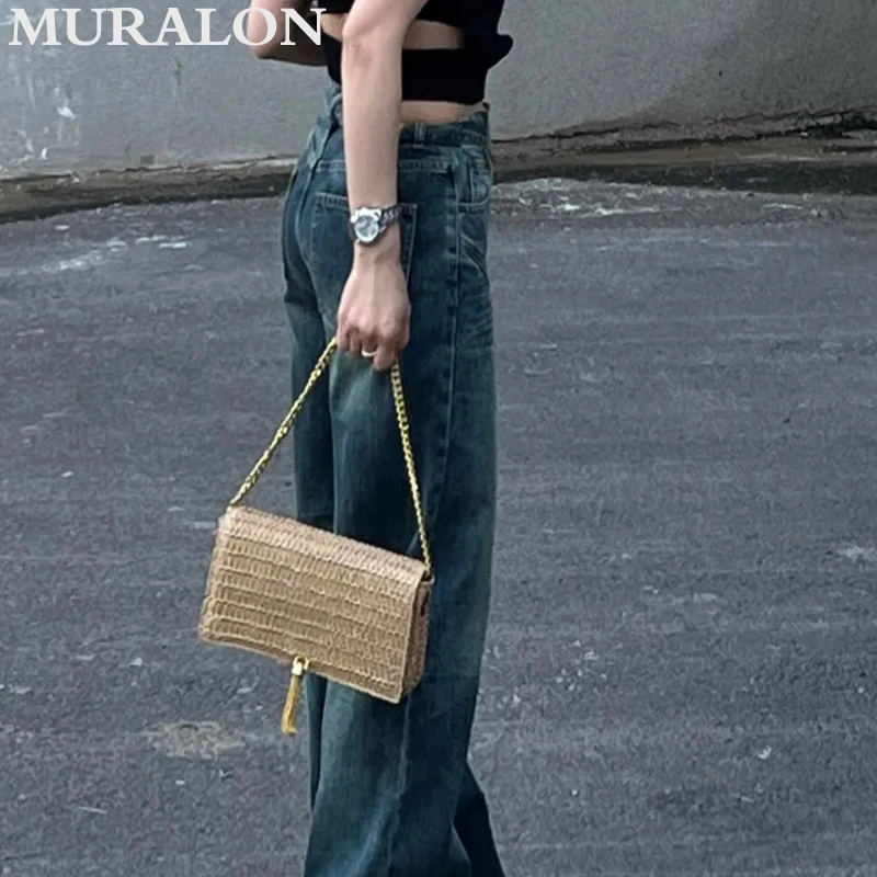 Straw Weaving Bag High Quality Summer New Fashion Chain Tassel Design Underarm Bag Luxury Casual Beach Ladies Evening Bag Purse