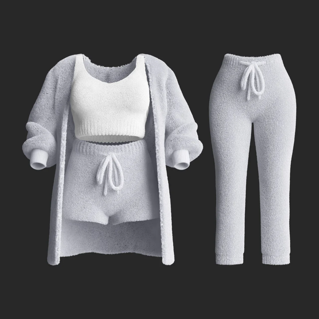 4 Pcs/Set Womens Cosy Outfits O Neck Cropped Tank Tops Long Sleeve Fleece Warm Hooded Comfortable Loungewear