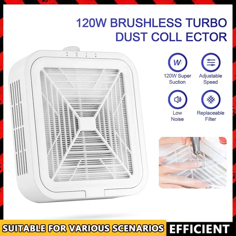 

120W Super Suction Nail Dust Collector Powerful Brushless Nail Dust Extractor Nail Art Manicure Fan Vacuum Cleaner With 2 Filter