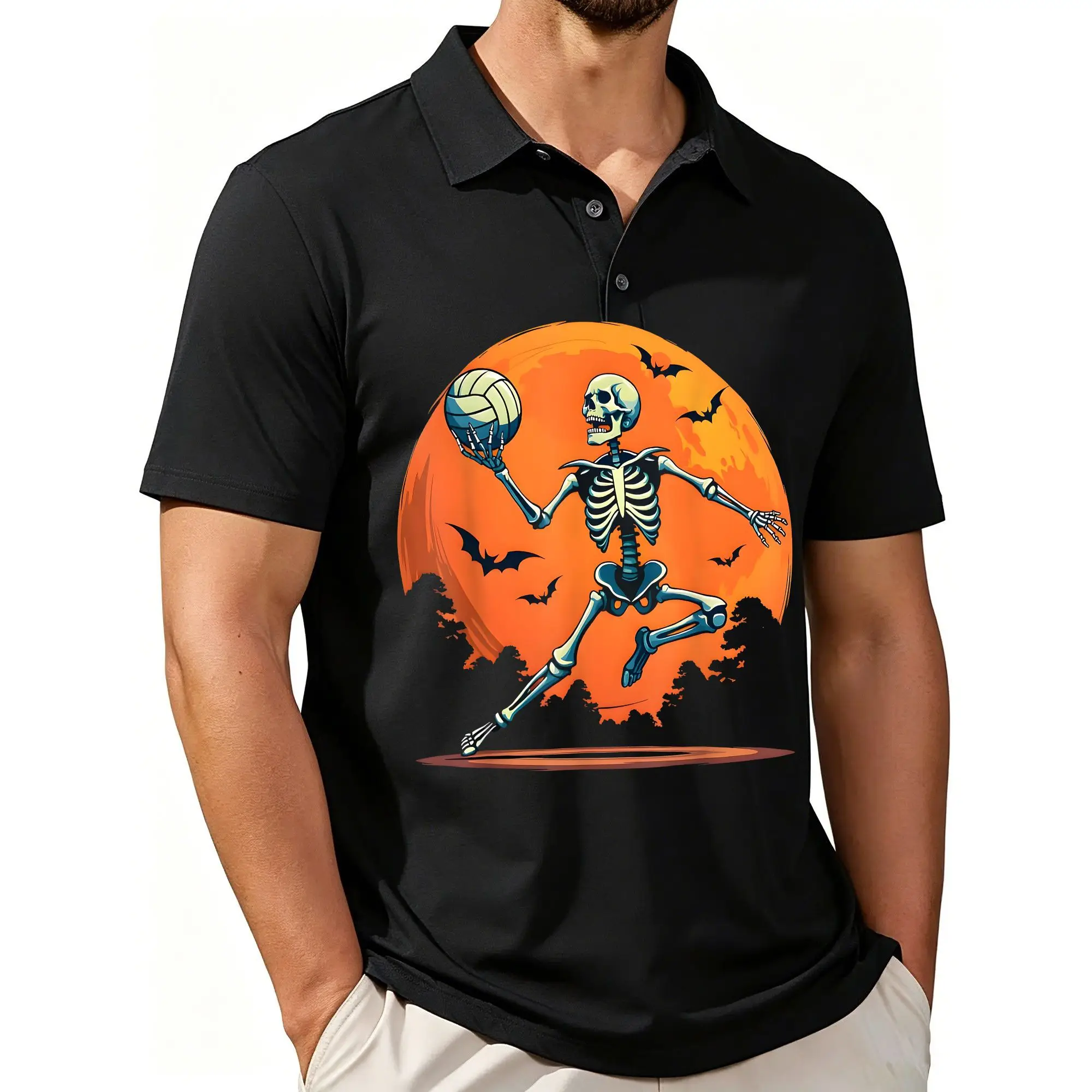 Men's Halloween Skeleton Volleyball Polo Shirt