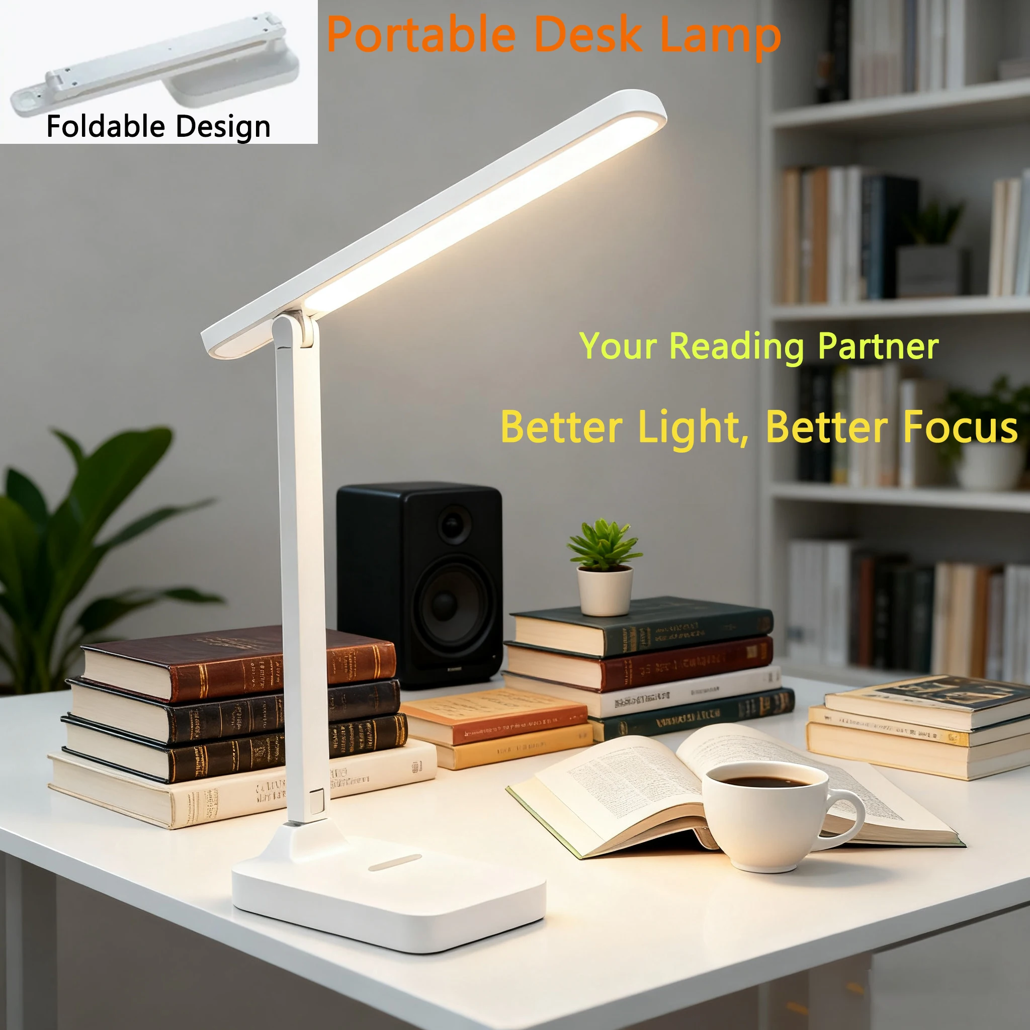 LED Desk Lamp Reading Light, Eye-Caring Dimmable Foldable 3 Color Modes for Study Dorm Bedroom Bedside Home Office Library