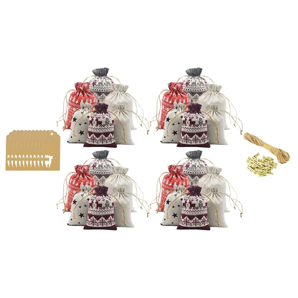 

24 Pieces Bag Set Christmas Goodie Bags Christmas Candy Bags Drawstring Party Favor Linen Pouches Reusable Holiday Packaging
