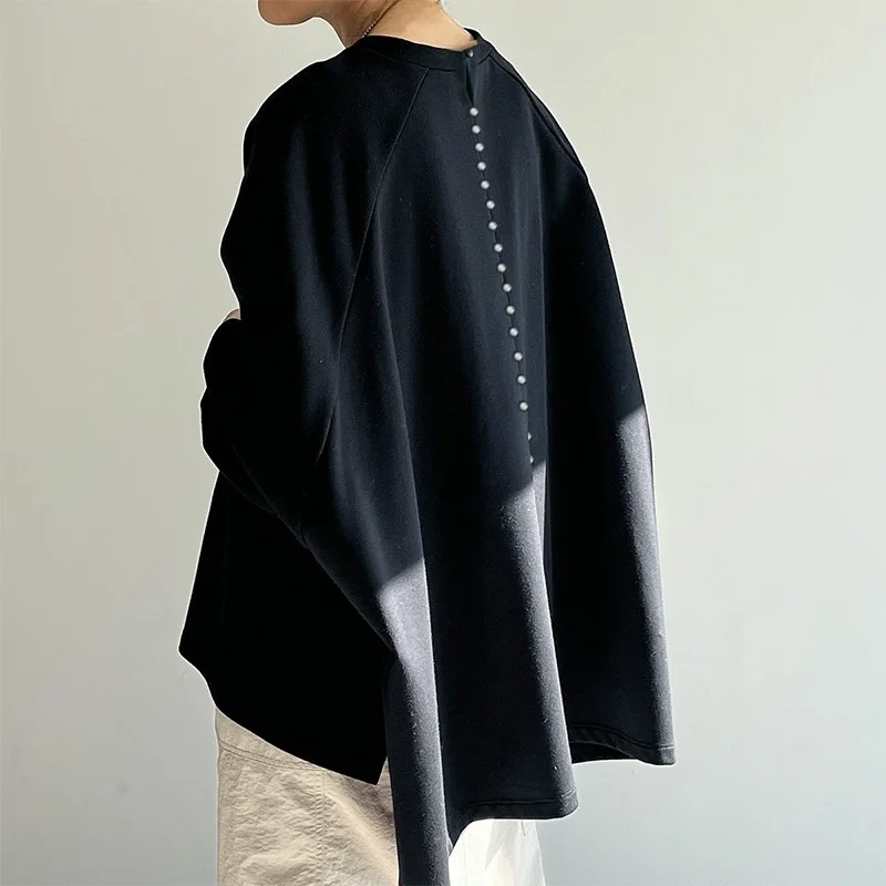 

Женский повседневный свободный крой Pearl Bal irt, новый весенне-осенний топ, длинный све, круглый цвет Ne ort Length