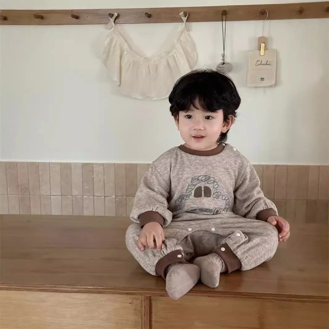 Baby Rompers 2024 Autumn New Korean Children Clothing Baby Jumpsuit Cartoon Printed Patchwork Long Sleeve Rompers