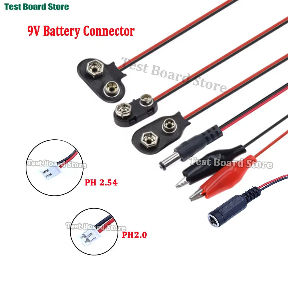 9V Battery Box Clip I-type T-shaped with PH2.0 XH2.54 DuPont DC 5.5X2.1 Male and Female Adapter Cable 9 Volt Battery Holder DIY - Image 3