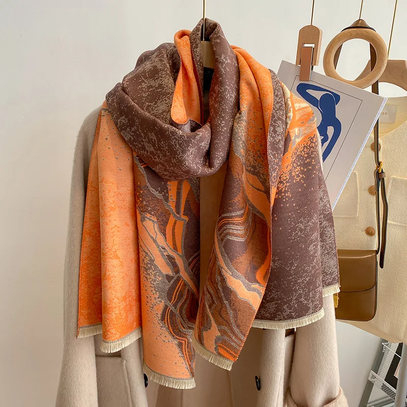 

Autumn and winter new jacquard warm shawl with double use thick neck imitation cashmere women's scarf