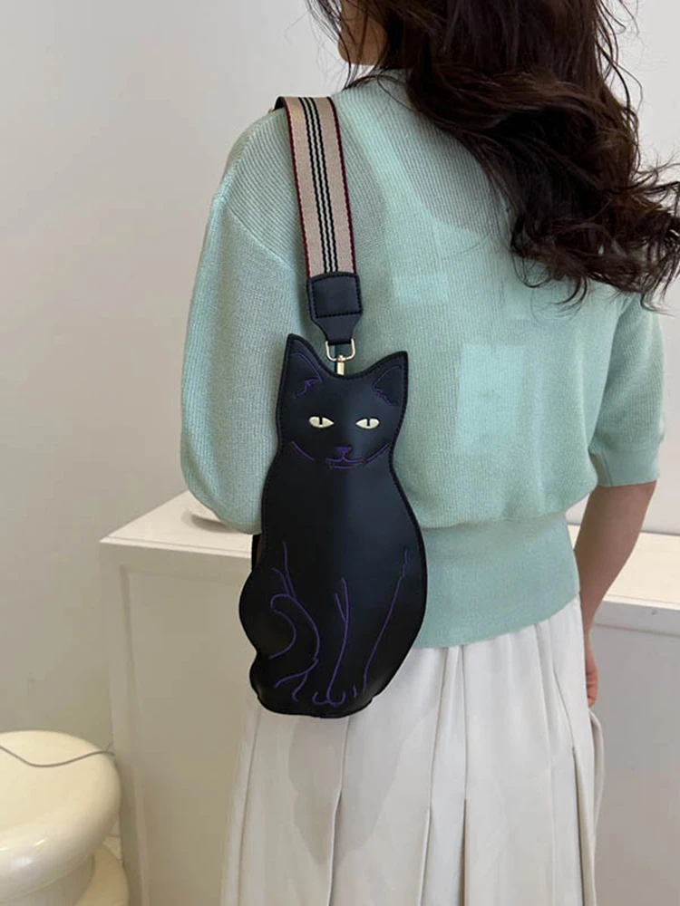 Cat Shape Crossbody Female Bag Cute Zipper Ladies Waist Bag Fashion Simple Adjustable Shoulder Strap Waterproof Party Girl Gift