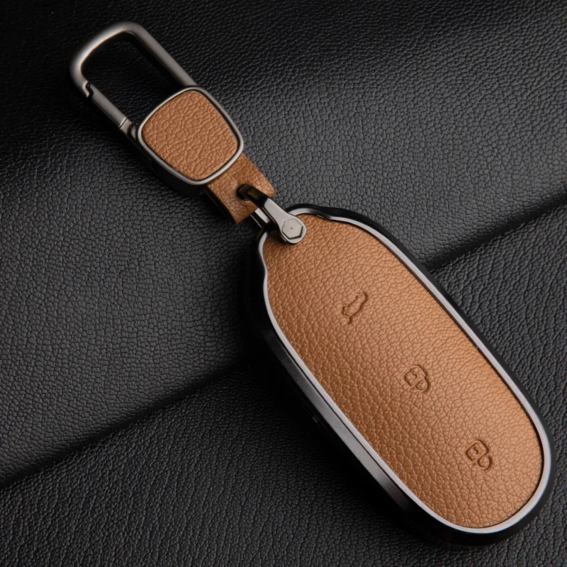 Aluminum Alloy Leather Car Key Case For LEADING IDEAL LiXiang L9 L8 L7 Remote Smart Keyless Protector Shell Accessories