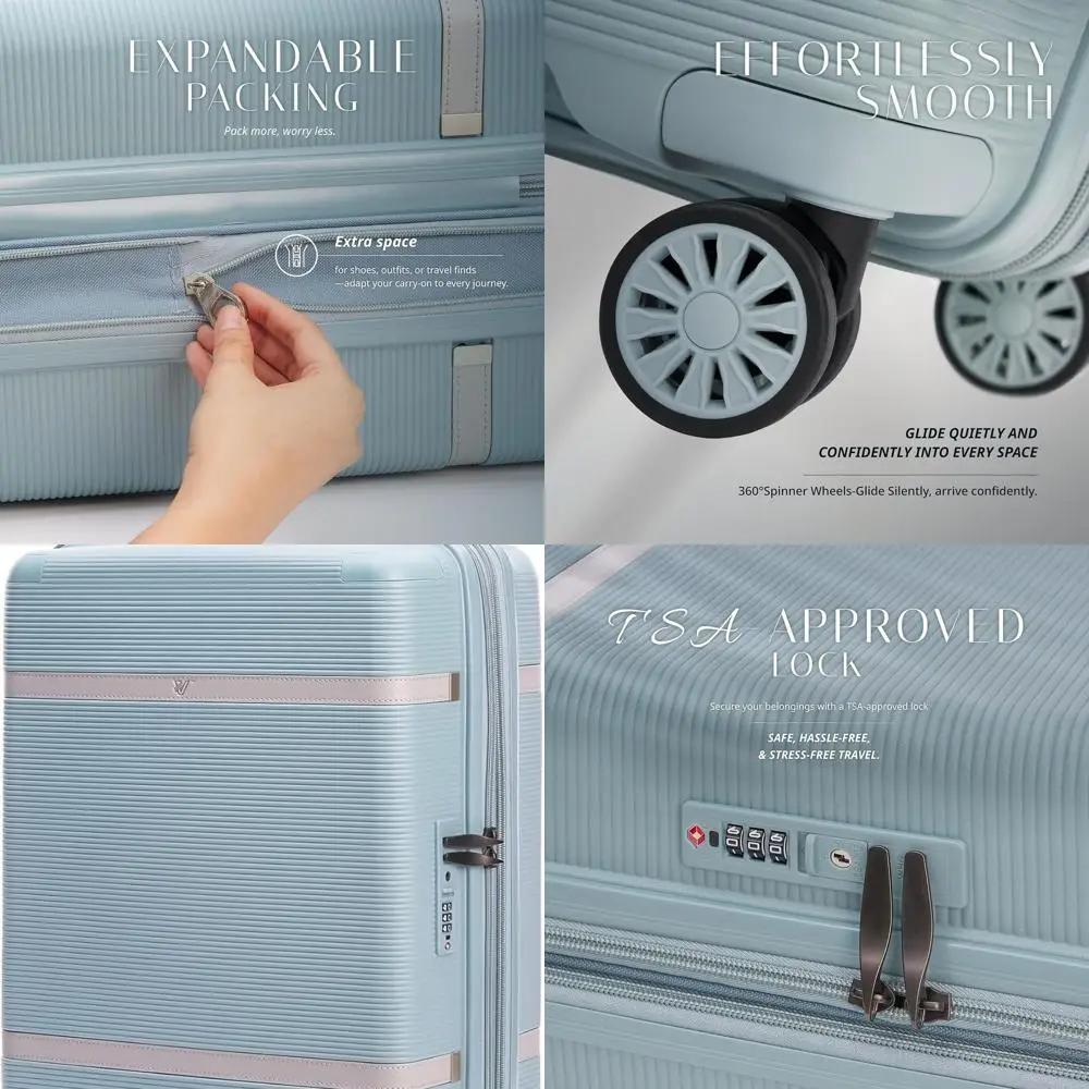 

20 Spinner Luggage, Expandable & Lightweight, TSA Lock, Artistic Design, Women's Aqua Mist Hardshell Suitcase