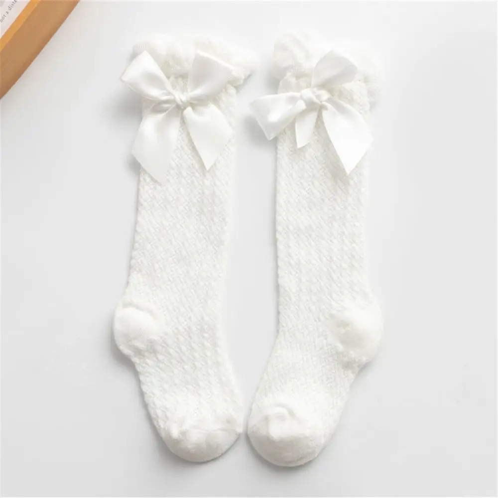 

High Quality Solid Color Soft Socks Breathable Bowknot Bow Knee High Fishnet Socks Knee Stockings Royal Style Long Stocking