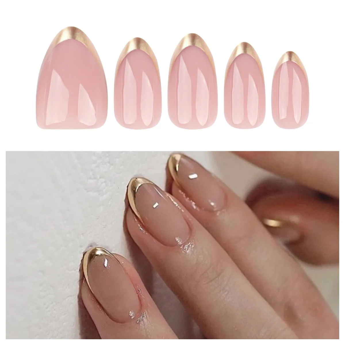 ضغط اللوز الذهبي للسيدات على الأظافر - أنيق وبسيط وقابل للفصل على الطراز الأوروبي الأمريكي 2026 #1