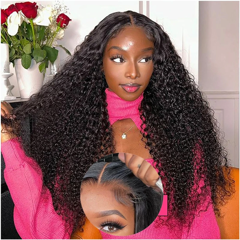 5x5 6x4 Deep Wave Lace Closure Human Hair Wigs Pre Plucked 180% Curly HD Transparent Lace Front Wigs for Women Wet and Wavy Wigs