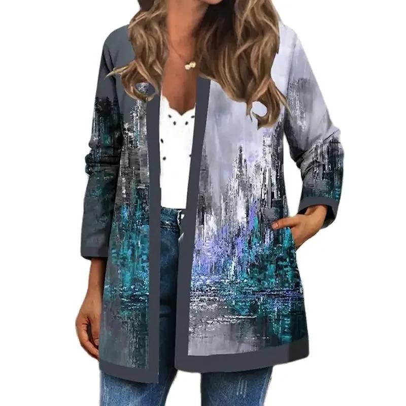 Autumn Winter 2021 Cardigan Women's Vintage Ethnic Floral Printed Long Sleeve Tunic Jackets Ladies Loose Outerwear Chic Top Coat