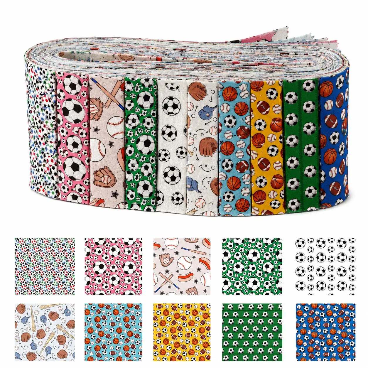 10pcs Football Fabric Rolls Designed For Fabric Strips In a Jelly Roll Style, Each Measuring 2.5Inches Precut Quilting Squares