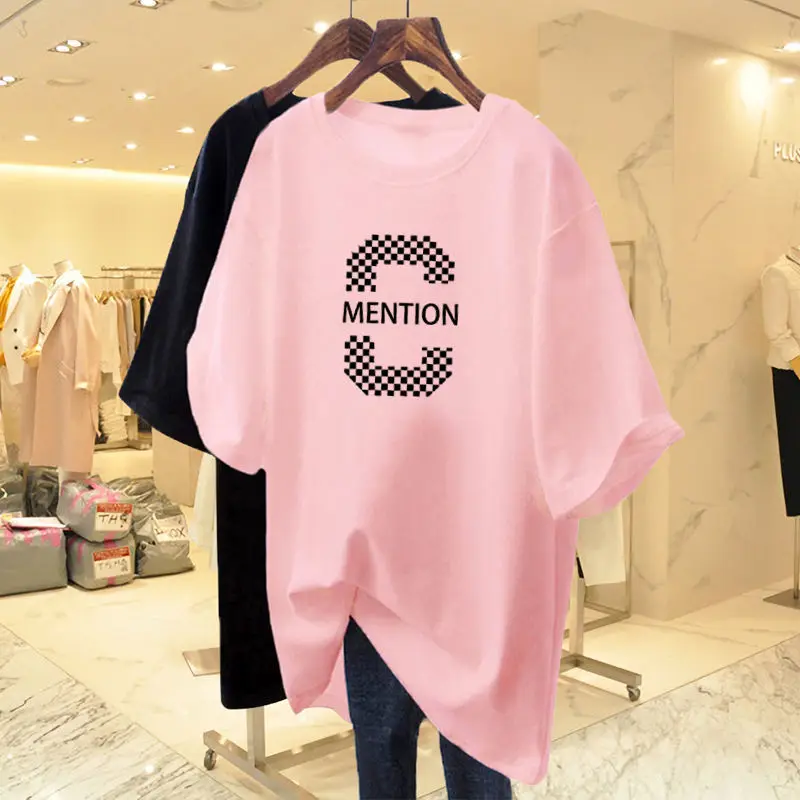 Women Clothing Fashion Casual Short Sleeve T-shirt Summer Loose Letter Printing Top Lady New Style Soft Comfort Cotton Pullover