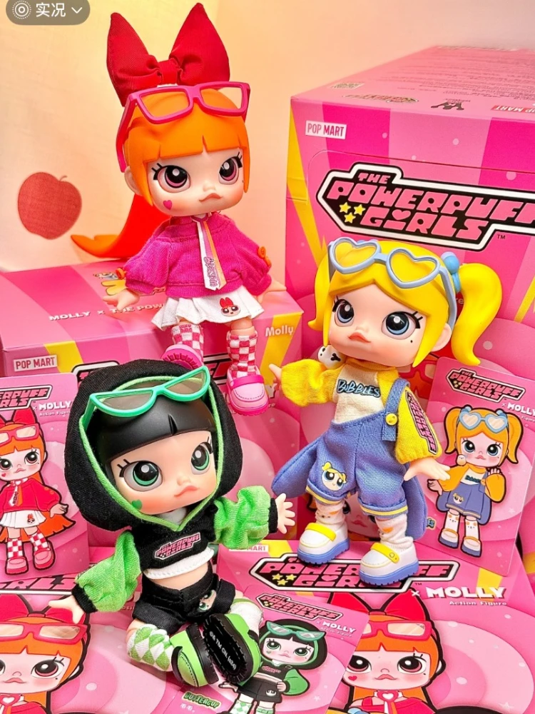 POPMART حقيقية مولي Powerpuff الفتيات سلسلة صندوق أعمى huahua الحركة الشكل الدمى العصرية لعبة مفاجأة هدية