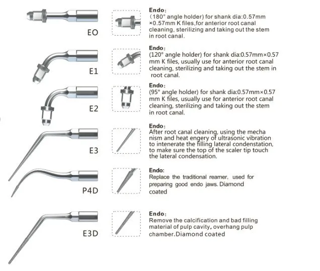 Dental Ultrasonic scaler Tip Kit Scaler Endo Kit Silver scaler tips E0 E1 E2 E3 P4D E3D Fit EMS WOODPECKER AT13