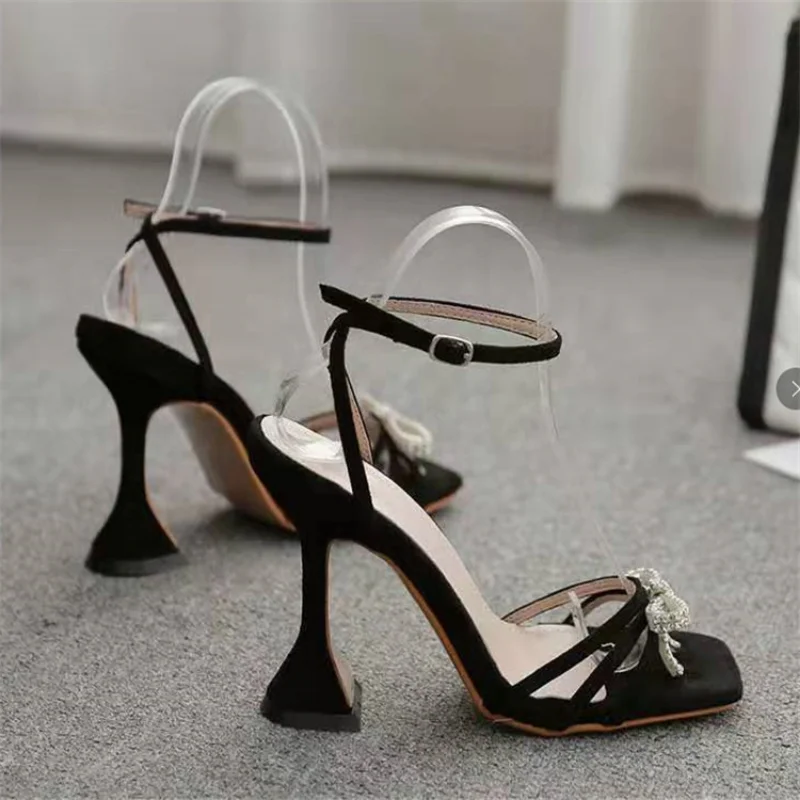 Women Summer High Heels Pumps Sandals Shoes Woman Ladies Peep Toe Heeled Sandals Sexy Party Black Shoes Womens Rhinestone Pumps