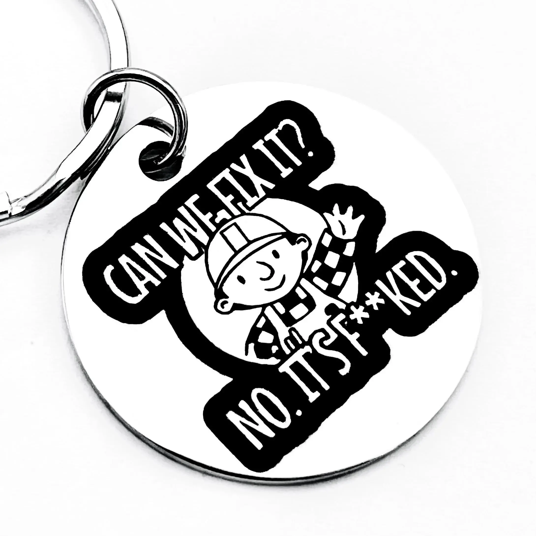 A Parody Cartoon Construction Character Named Bob with a Stainless Steel Keychain, a Friend's Gift - Shabby and Humorous