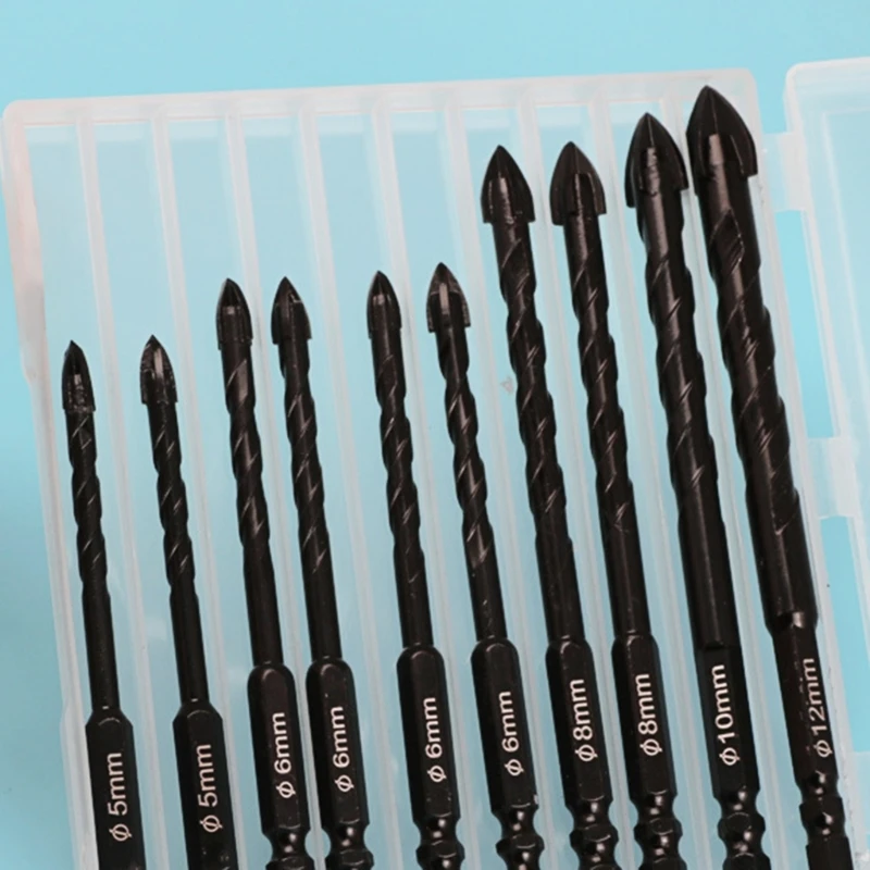 10Pcs Masonry Concrete Drill Bit Set Ceramic Tile Bits for Drill Tip Shank Bit for Brick Tile Glass Dropship